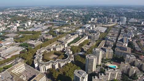 Flying-around-Montpellier-Antigone-neighbourhood-aerial-view.-Key-shape-building